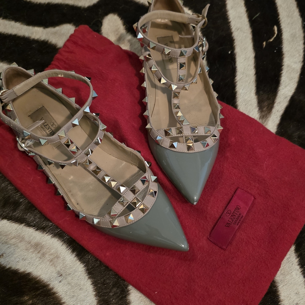 Valentino Garavani Gray Patent Studded Heels